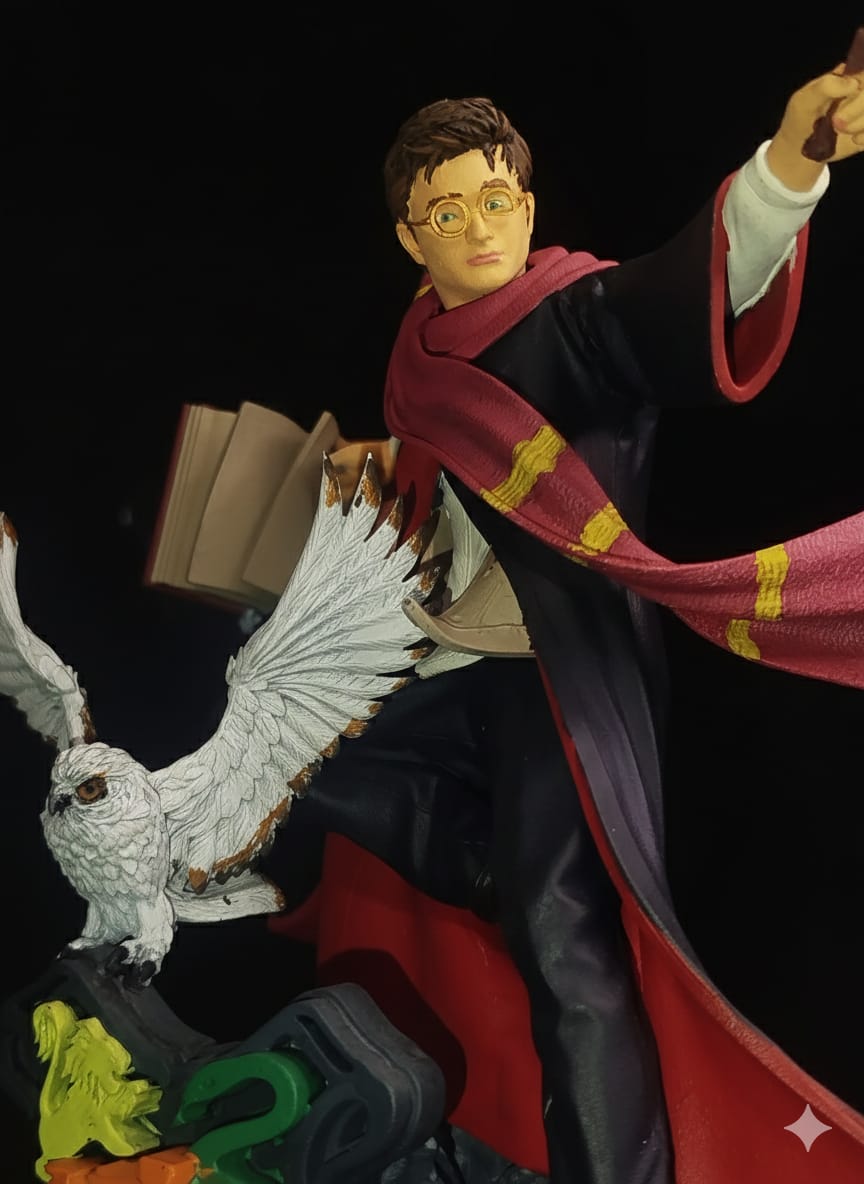 Figura de Harry Potter en Resina con Vitrina Iluminada Incluida | 23 cm | Coleccionable de Harry Potter - CreaLuDe3D
