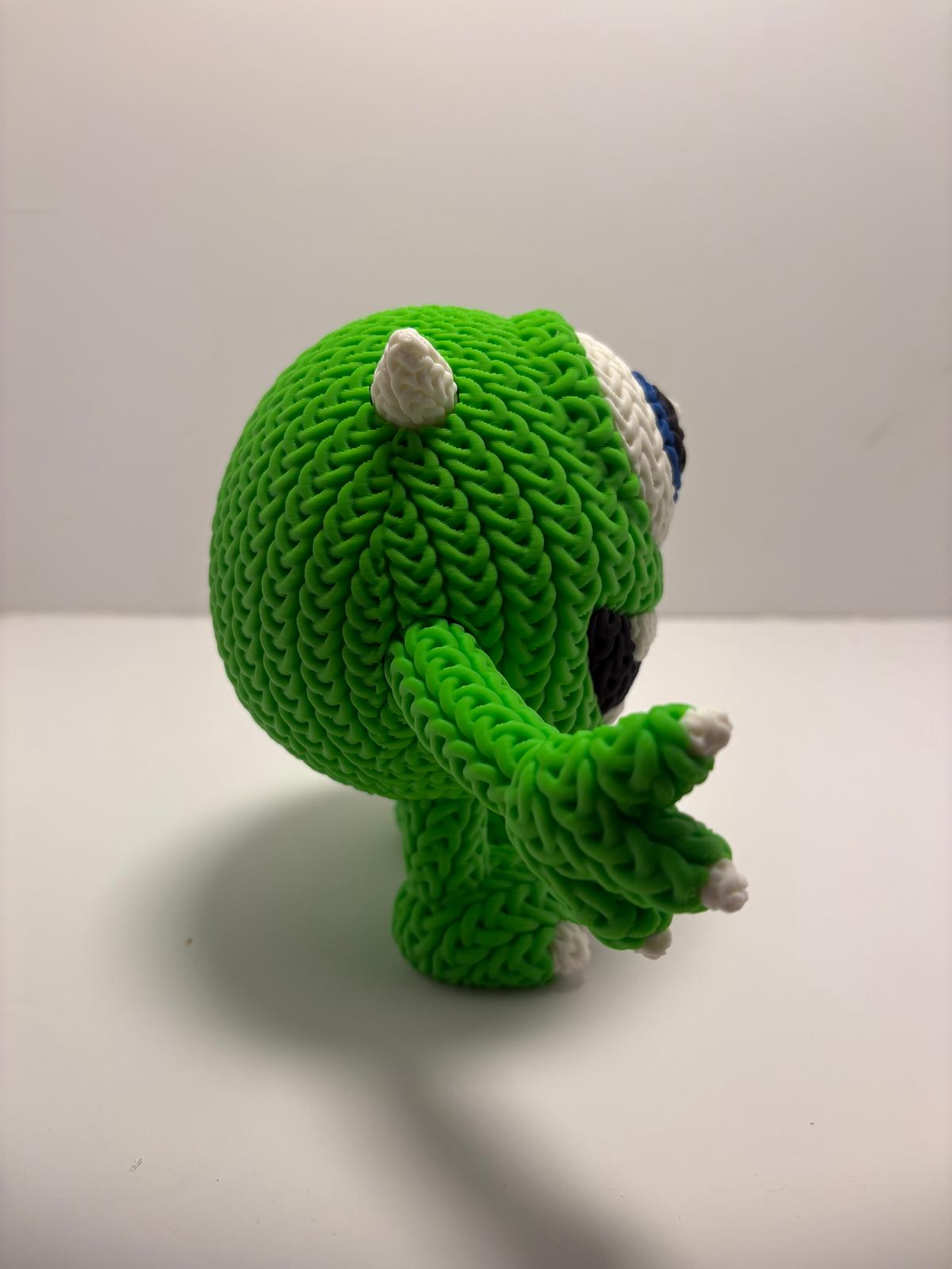 Figura Mike Wazowski Impresa en 3D Estilo Crochet - CreaLuDe3D