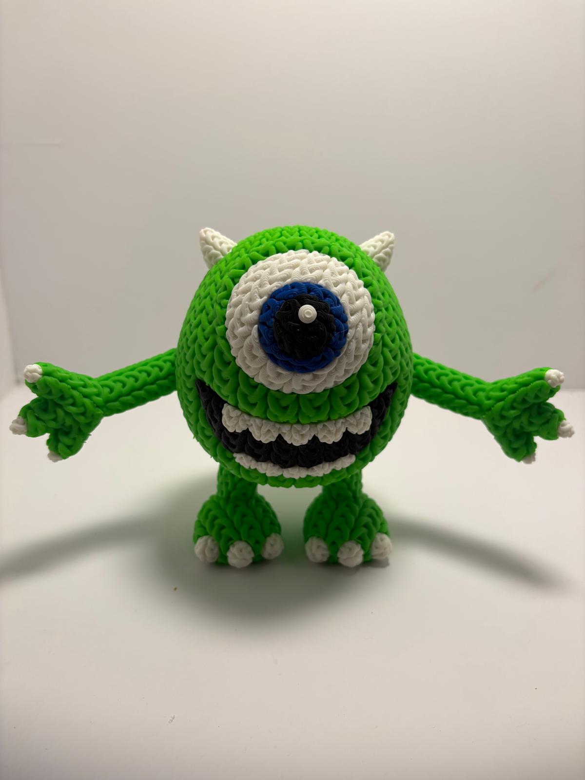 Figura Mike Wazowski Impresa en 3D Estilo Crochet - CreaLuDe3D