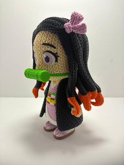 Figura Nezuko Impresa en 3D Estilo Crochet - CreaLuDe3D