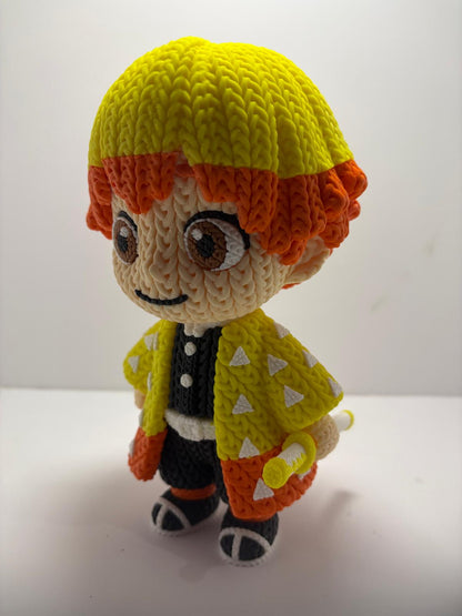Figura Zenitsu Impresa en 3D Estilo Crochet - CreaLuDe3D