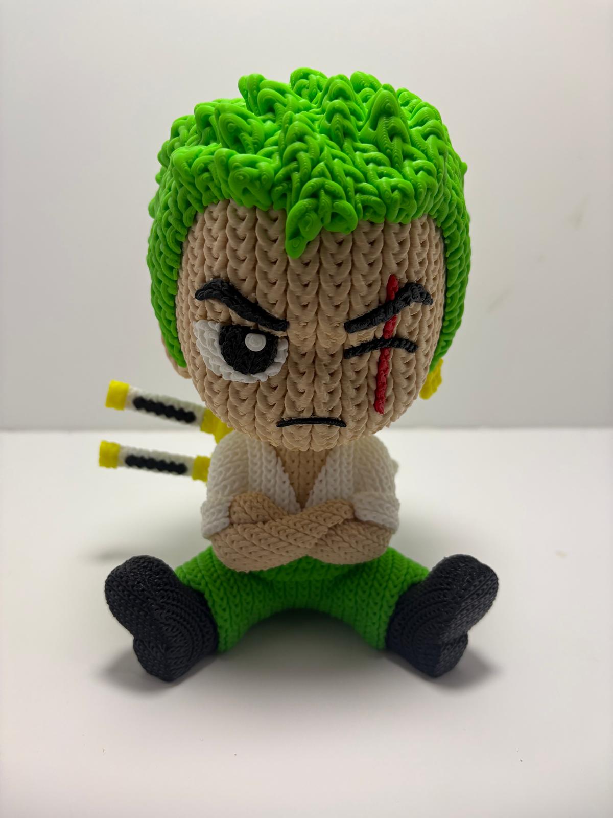 Figura Zoro One Piece Impresa en 3D Estilo Crochet - CreaLuDe3D